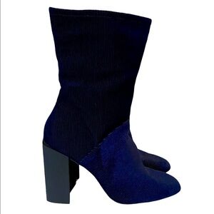 H By Halston Kandi Navy Blue Corduroy Bootie sz 9 Inner Zippers Block High Heel